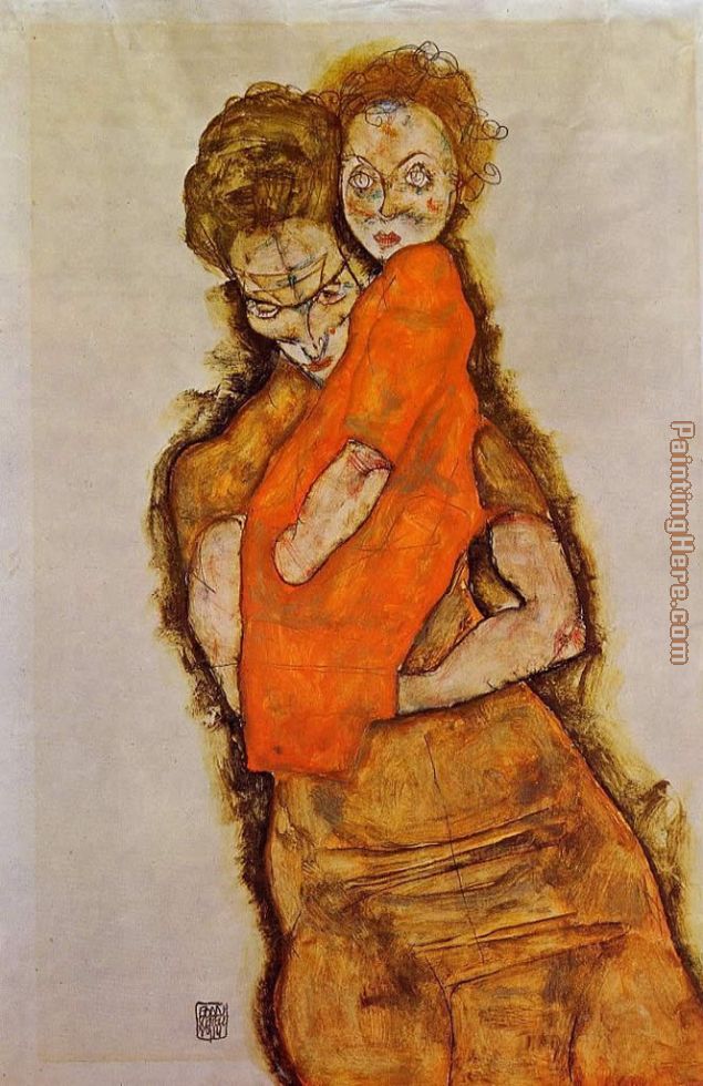 Mother and Child painting - Egon Schiele Mother and Child art painting